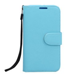 Galaxy S6 Edge Premium Flip Leather Wallet Case with Strap (Blue)